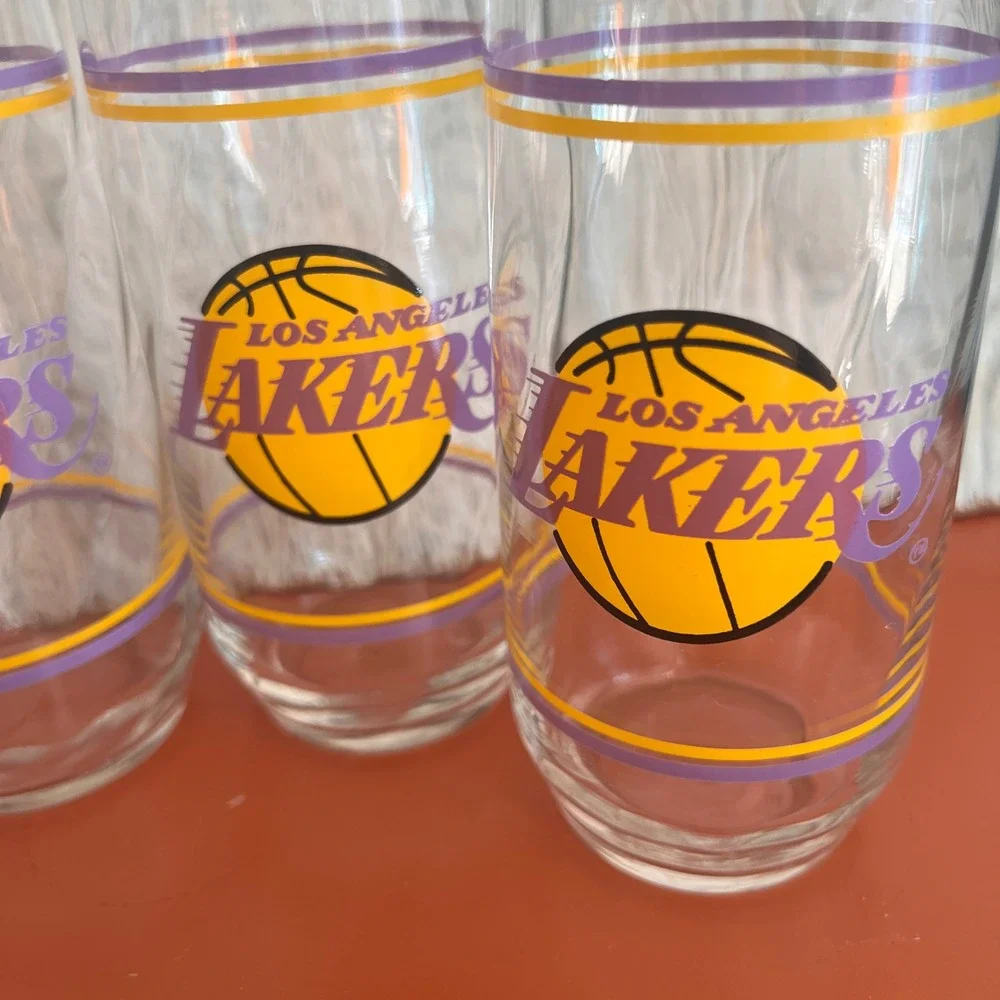 Vintage Los Angeles Lakers‎ Drinking Glasses Set of 4 Purple Gold NBA Highball